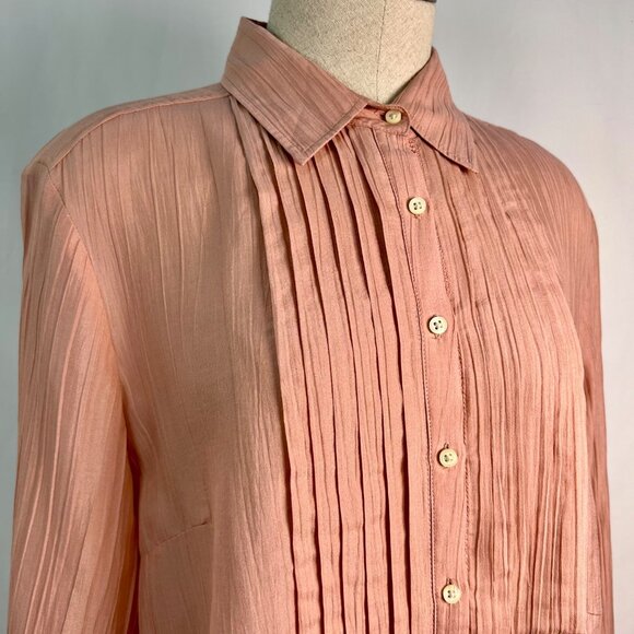 BANANA REPUBLIC Mauve Pintuck Cotton Silk Tunic Blouse Size Large Tall - Picture 6 of 8